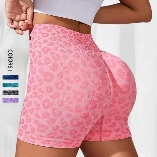 Pantalones cortos con estampado de leopardo para mujer, ajustados, sin costuras, de cintura alta, para levantar la cadera, de punto, para gimnasio, correr, pantalones de yoga de alta elasticidad a la moda