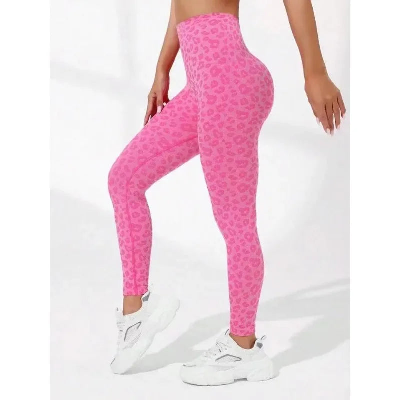Leggings de leopardo con cintura en V para mujer, leggings ajustados sin costuras, elásticos, de cintura alta, para levantar la cadera, mallas de yoga sexys, pantalones deportivos para correr y gimnasio