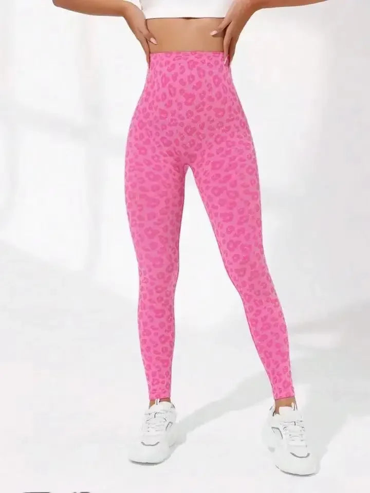 Leggings de leopardo con cintura en V para mujer, leggings ajustados sin costuras, elásticos, de cintura alta, para levantar la cadera, mallas de yoga sexys, pantalones deportivos para correr y gimnasio